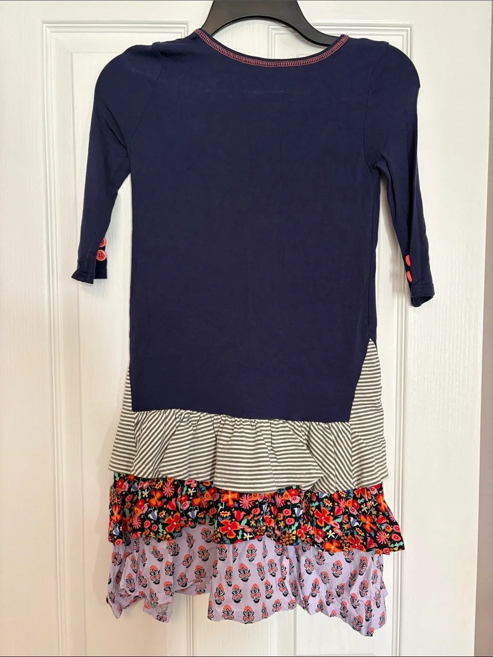 Kids size 8 Matilda Jane Navy Multi -Tier Floral & Stripe Casual Dress for Girls